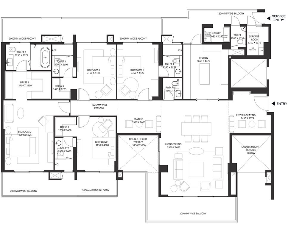 Risland Sky Mansion 4 BHK Type C - carpet / 4,046 sq.ft super floor plan