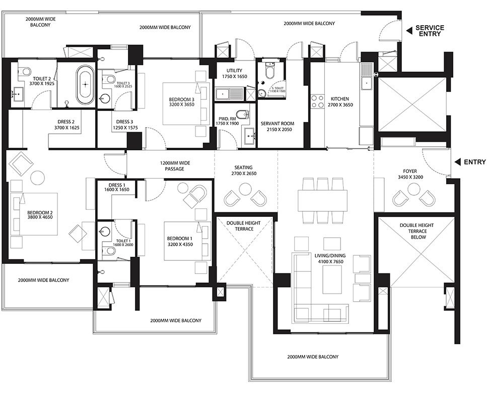 Risland Sky Mansion 3 BHK Type C - carpet / 3,360 sq.ft super floor plan
