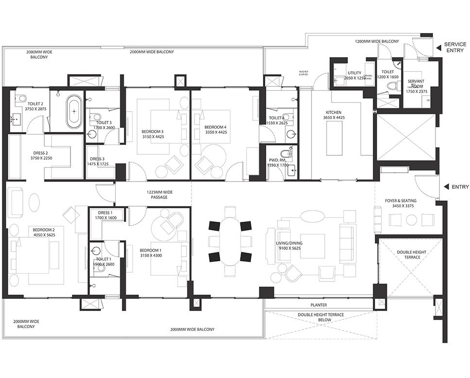 Risland Sky Mansion 4 BHK Type B - carpet / 3,898 sq.ft super floor plan