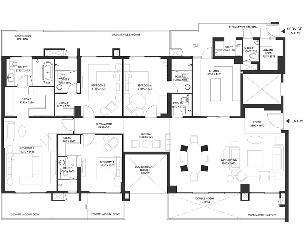 Risland Sky Mansion 4 BHK Type A - carpet / 3,907 sq.ft super floor plan