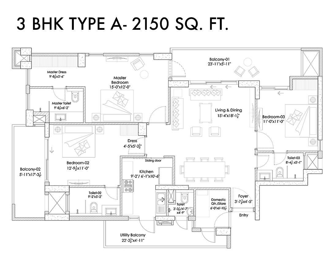 Silverglades Hightown Residences 3 BHK Type A floor plan