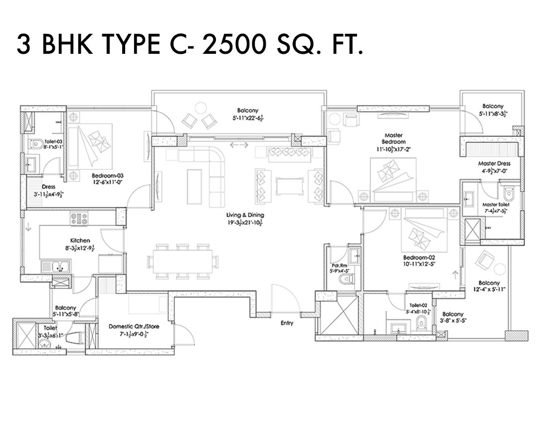 Silverglades Hightown Residences 3 BHK Type C floor plan
