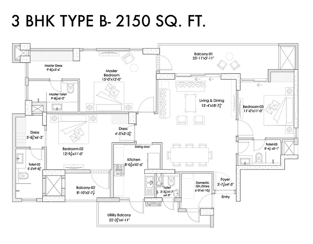 Silverglades Hightown Residences 3 BHK Type B floor plan