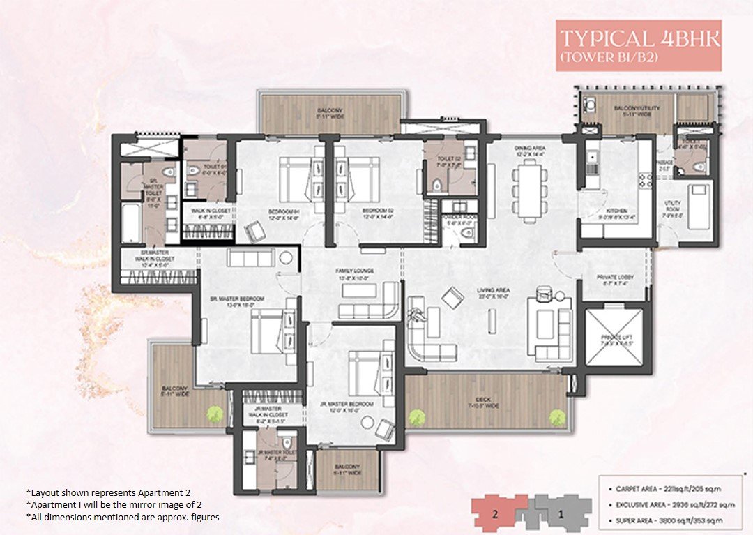 Silverglades The Legacy 4 BHK + Family + Powder + Utility - super floor plan