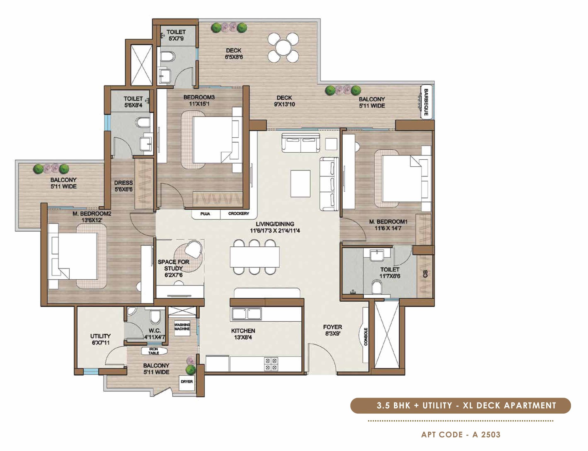 Smartworld One DXP 3.5 BHK + Utility - XL Deck (Apt code A 2503) floor plan