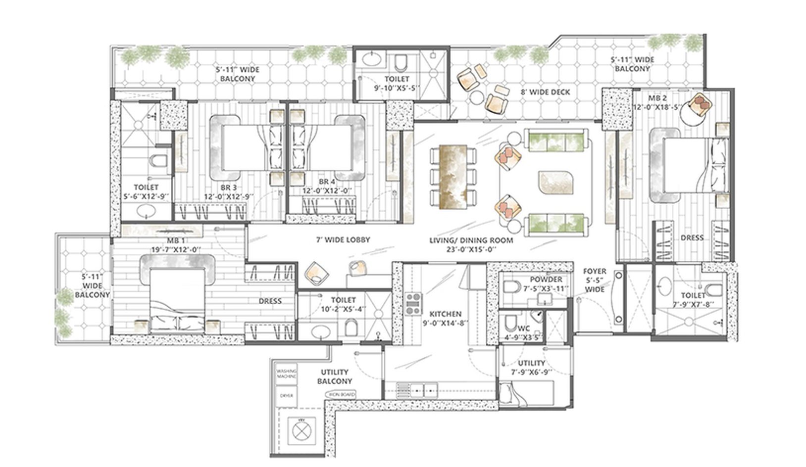 Smartworld Sky Arc 4.5 BHK - super (Type 01) floor plan