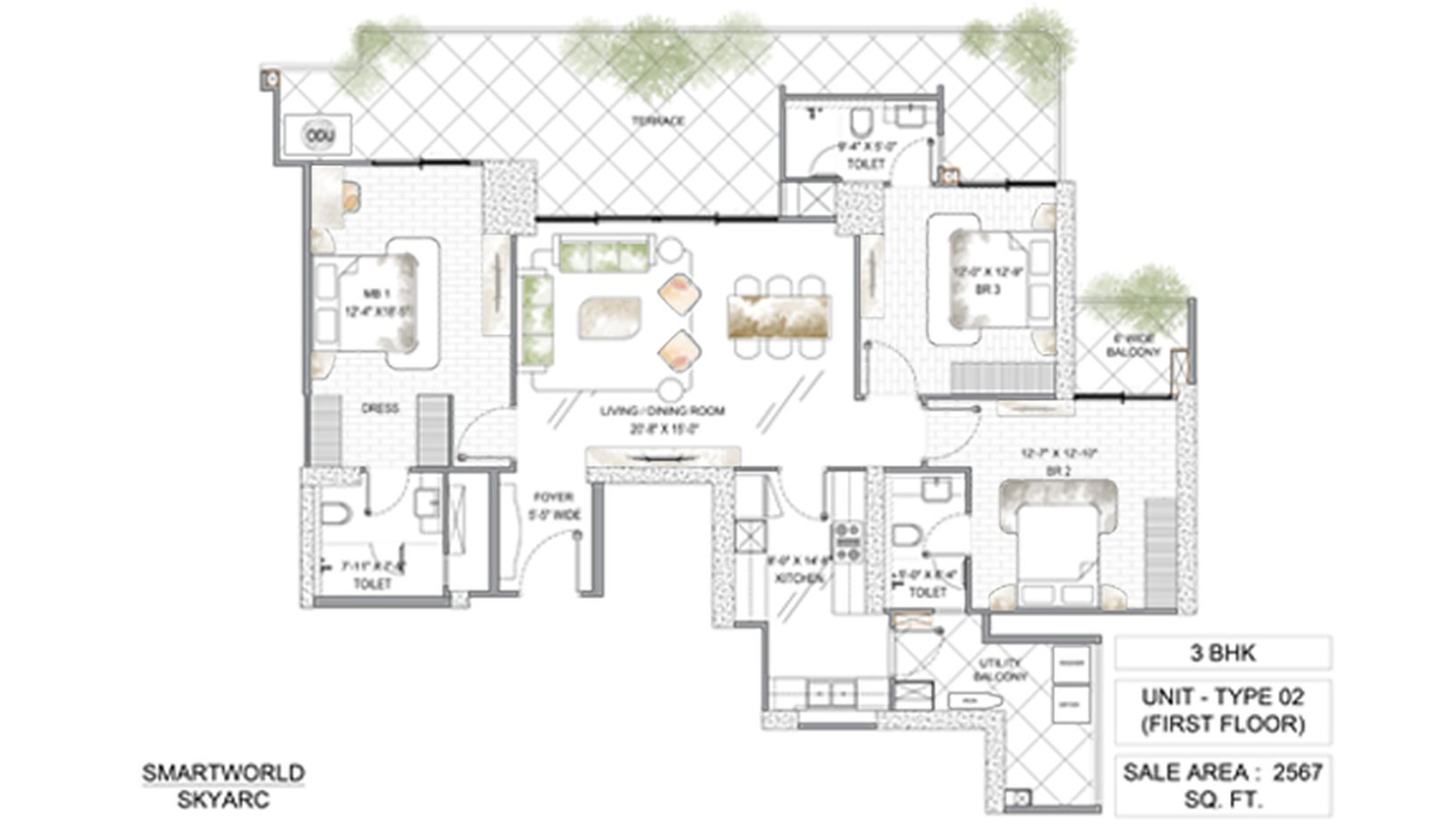 Smartworld Sky Arc 3 BHK - super (Type 02, first floor) floor plan