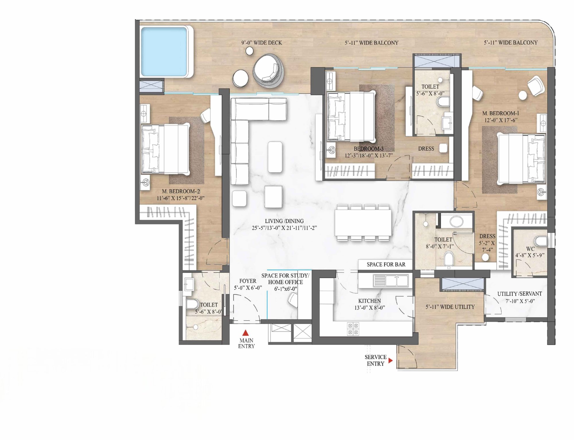 Smartworld The Edition Type A - 3 BHK + Utility floor plan