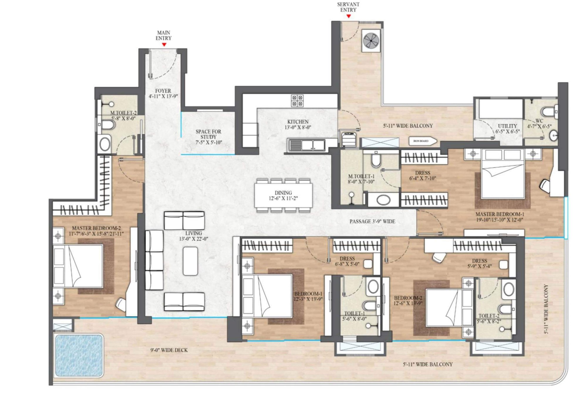 Smartworld The Edition Type B1 - 4 BHK + Study + Utility floor plan