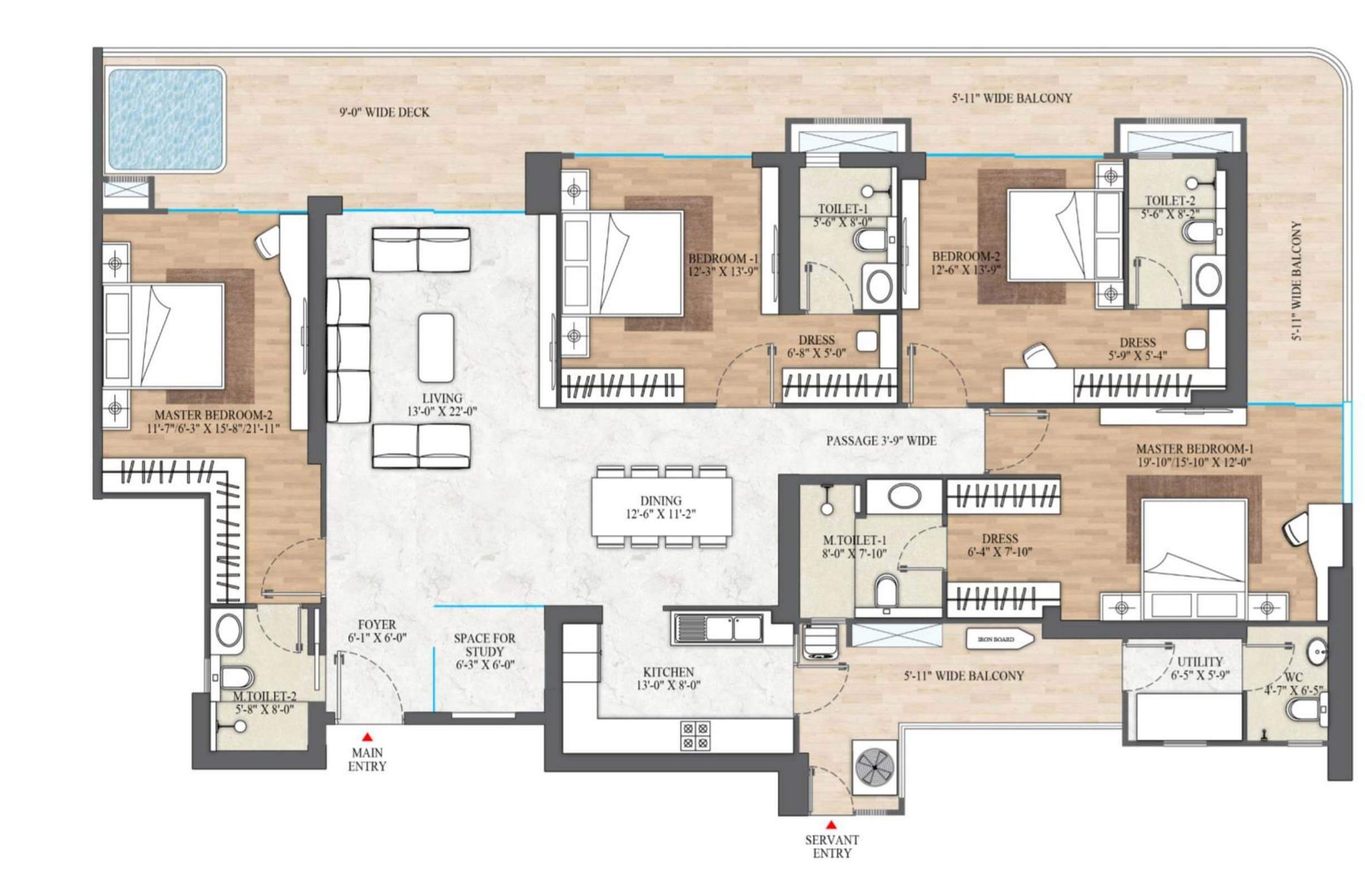 Smartworld The Edition Type B - 4 BHK + Study + Utility floor plan