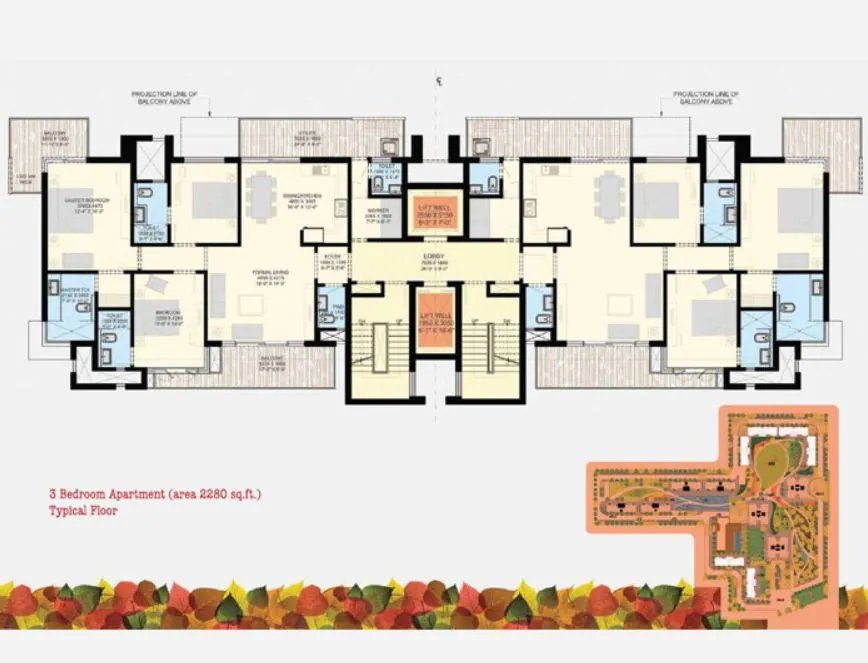 SS The Leaf 3 BHK typical floor floor plan