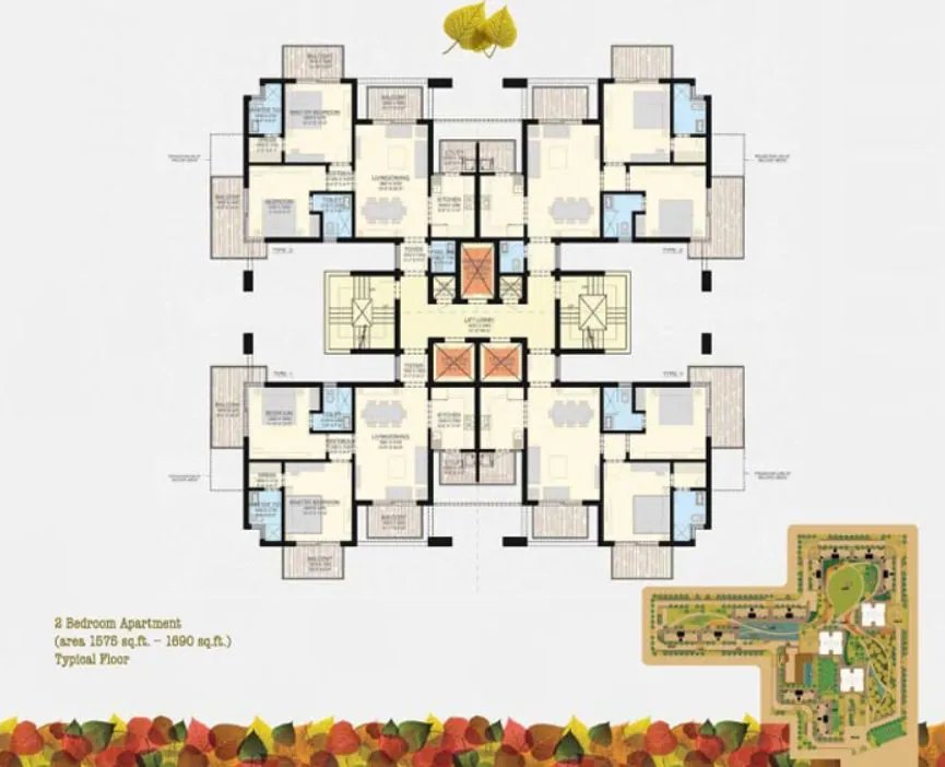 SS The Leaf 2 BHK typical floor - 1,575 floor plan