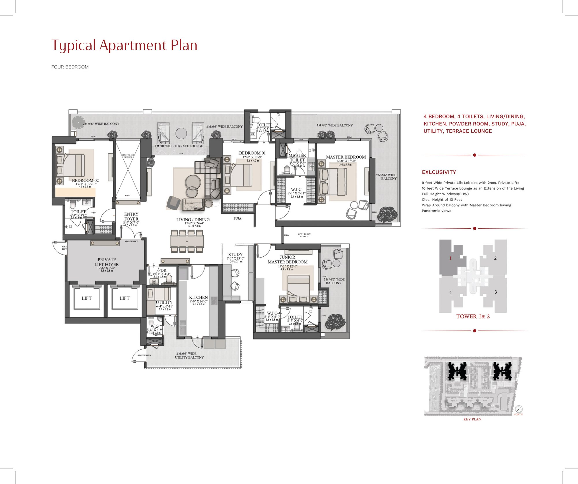 TARC Kailasa 4 BHK - Towers 1 & 2 floor plan