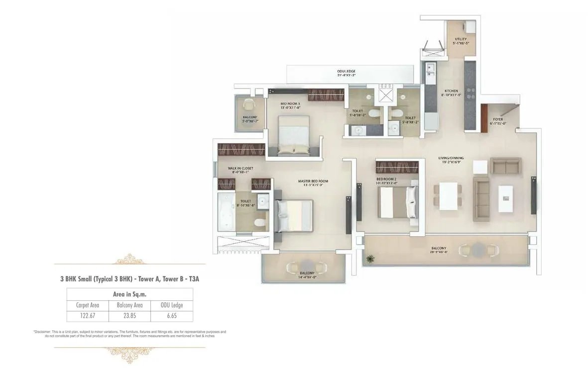 Tata Gurgaon Gateway 3 BHK - super (122.67 sq.m carpet) floor plan