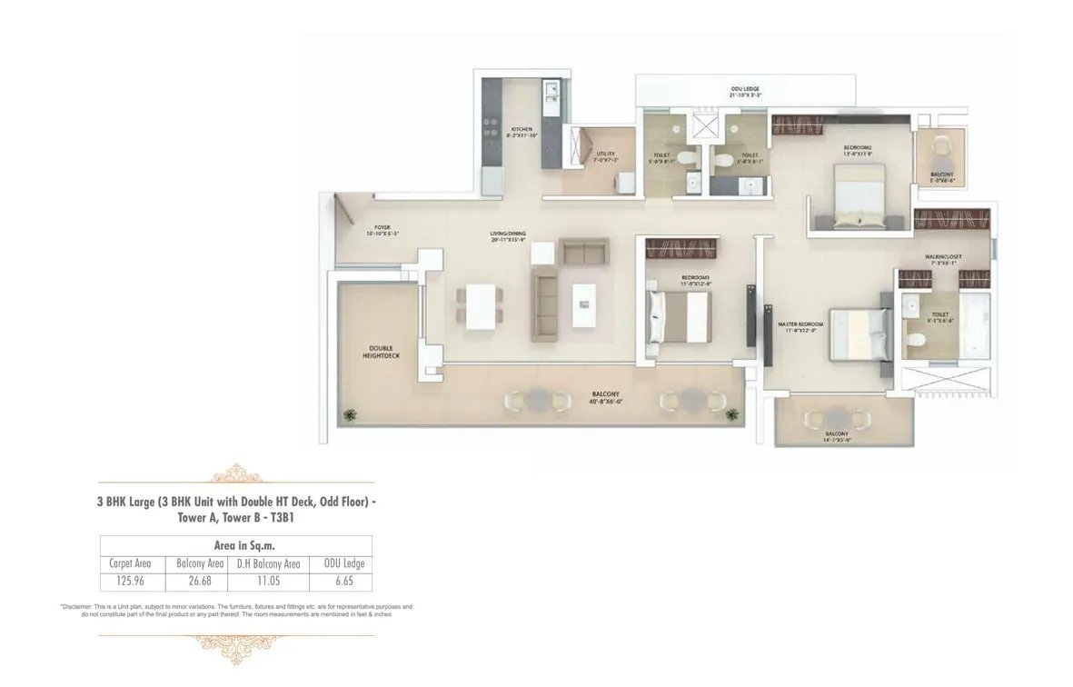 Tata Gurgaon Gateway 3 BHK + Double Height Deck Balcony - 2,520/ super (125.96 sq.m carpet) floor plan