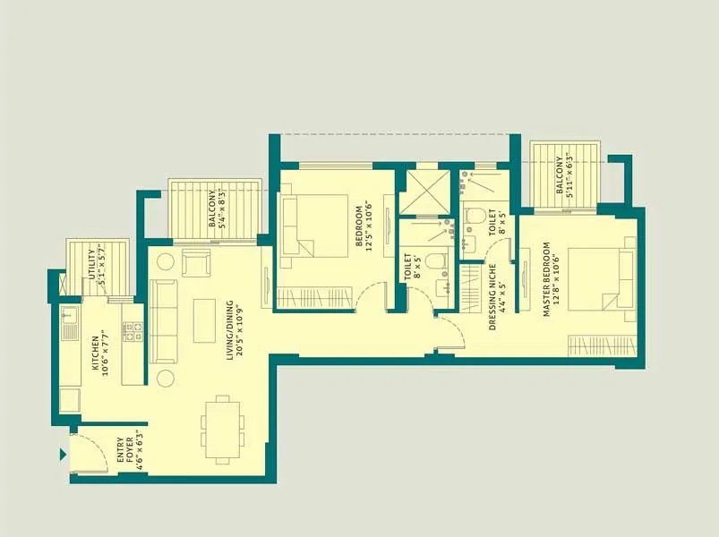 Tata La Vida 2 BHK floor plan