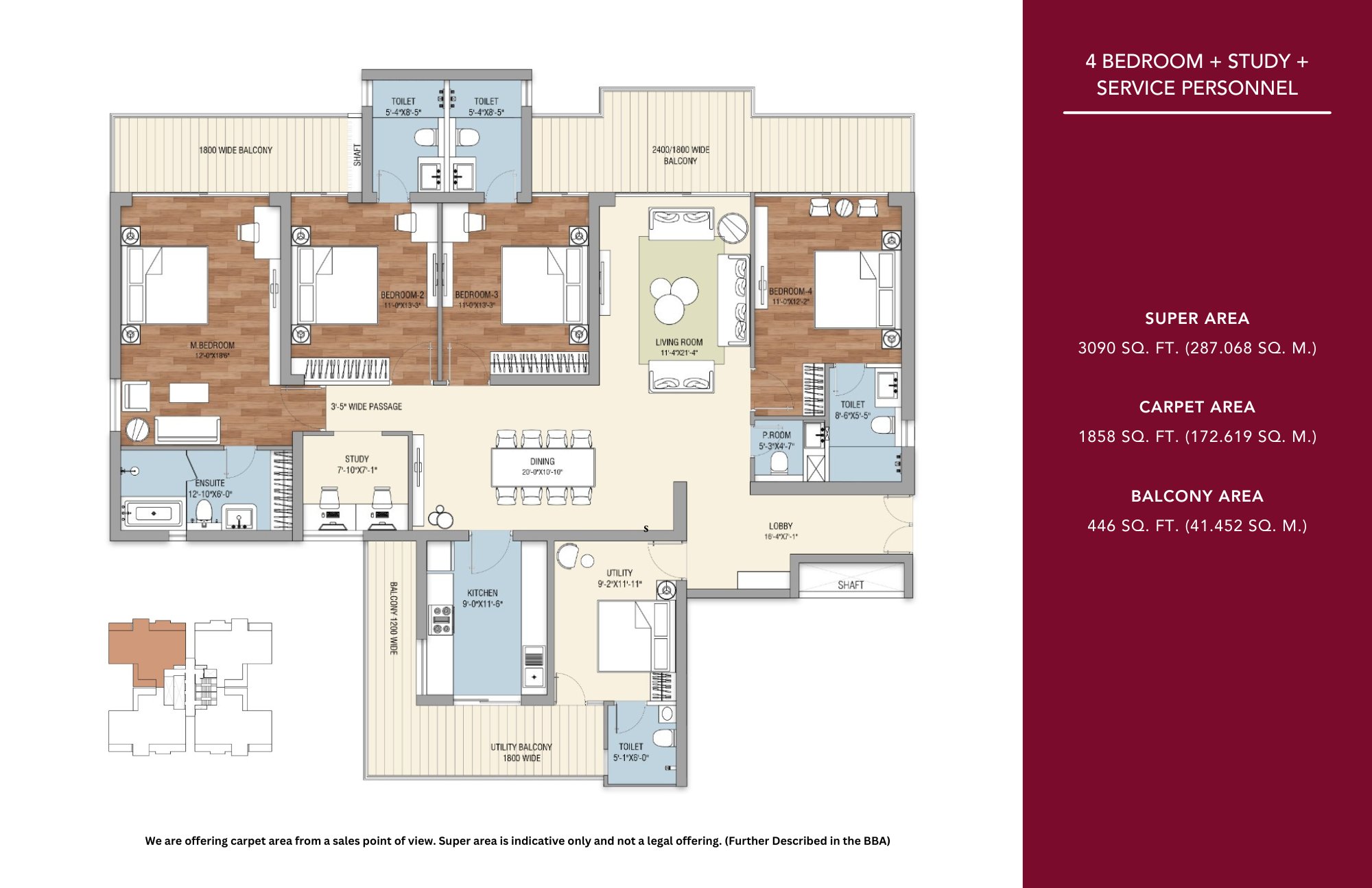 Tulip Crimson 4 BHK + Study + Service Personnel - super floor plan