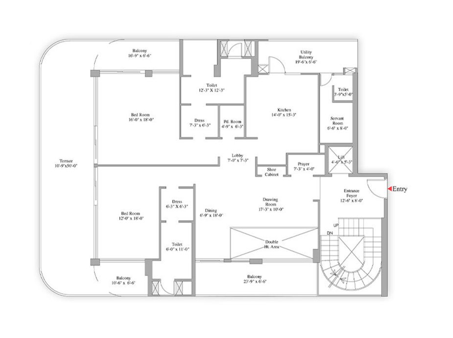 Unity Group The Amaryllis Sky Villa Type 2 - level 2: carpet, 445 sq ft balcony floor plan