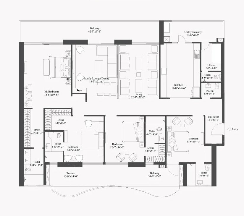 Unity Group The Amaryllis 4 Bedroom - carpet, 672 sq ft balcony floor plan