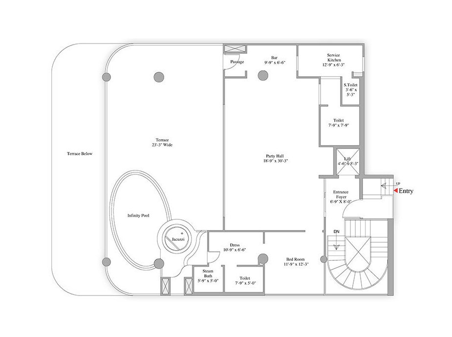 Unity Group The Amaryllis Sky Villa Type 2 - level 3: carpet, 1,073 sq ft balcony floor plan