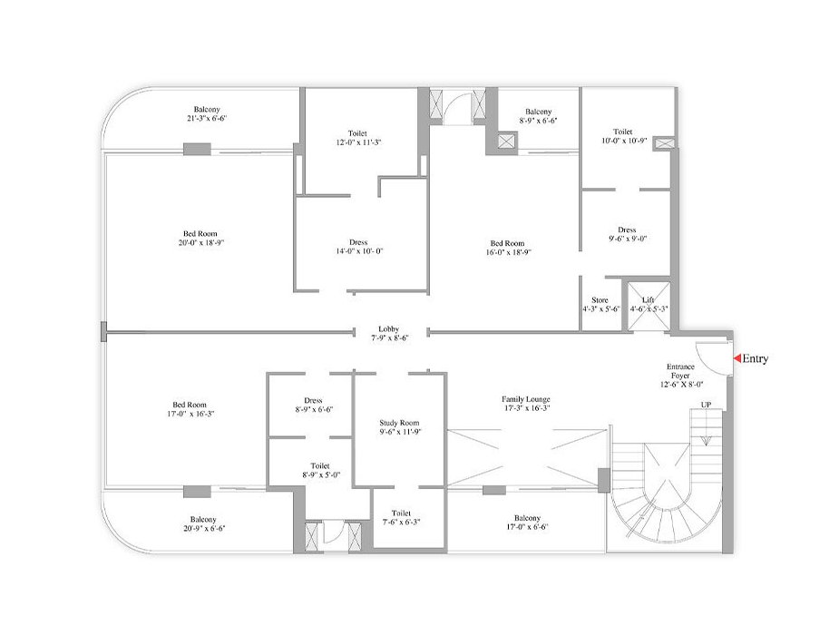 Unity Group The Amaryllis Sky Villa Type 2 ( triplex) - level 1: 2,572 sq ft carpet, 427 sq ft balcony floor plan