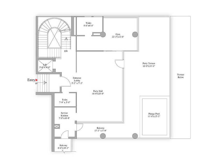 Unity Group The Amaryllis Sky Villa Type 1 - level 3: carpet, 98 sq ft terrace floor plan