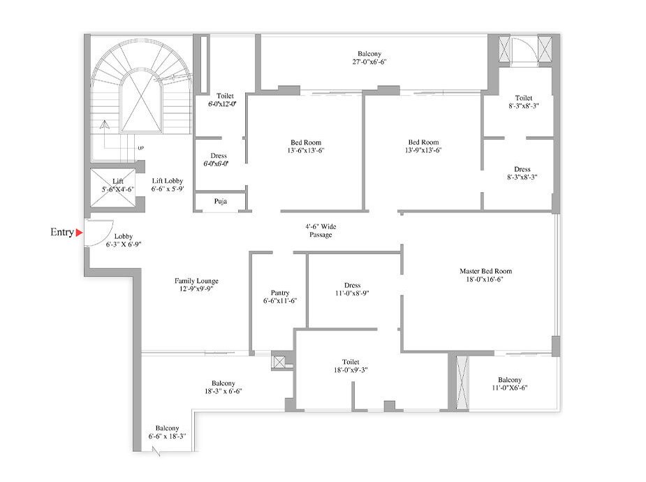 Unity Group The Amaryllis Sky Villa Type 1 ( triplex) - level 1: 1,903 sq ft carpet, 364 sq ft balcony floor plan
