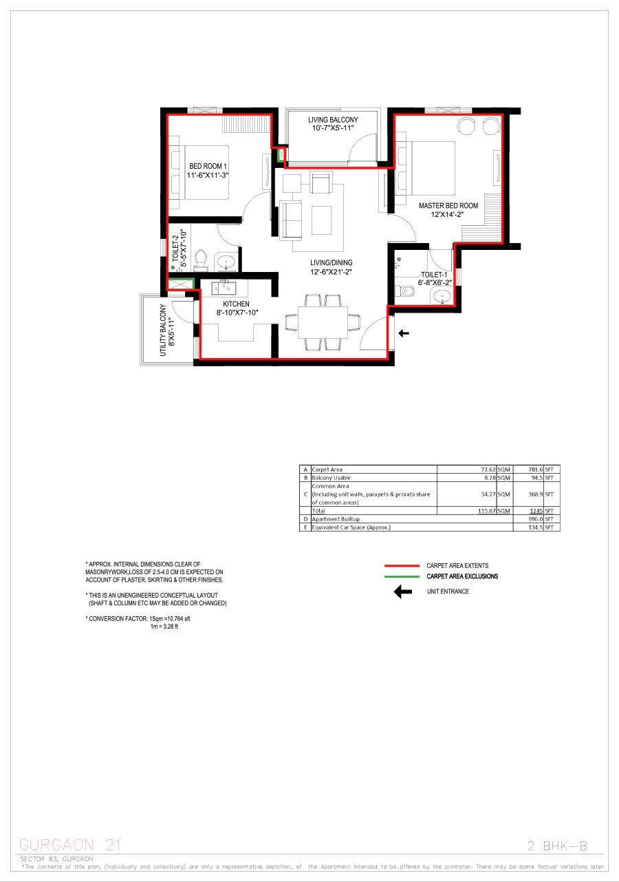 Vatika Gurgaon 21 2 BHK floor plan