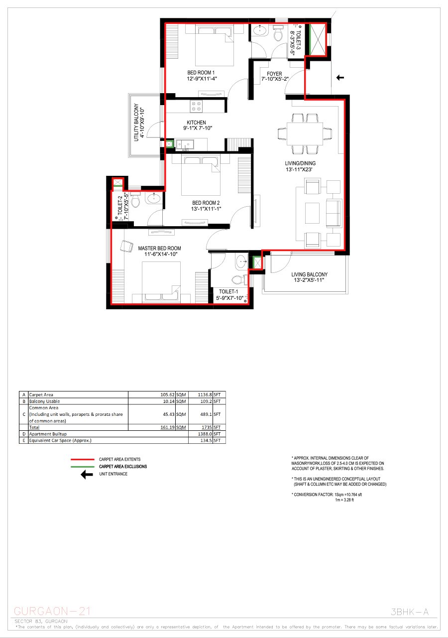 Vatika Gurgaon 21 3 BHK floor plan