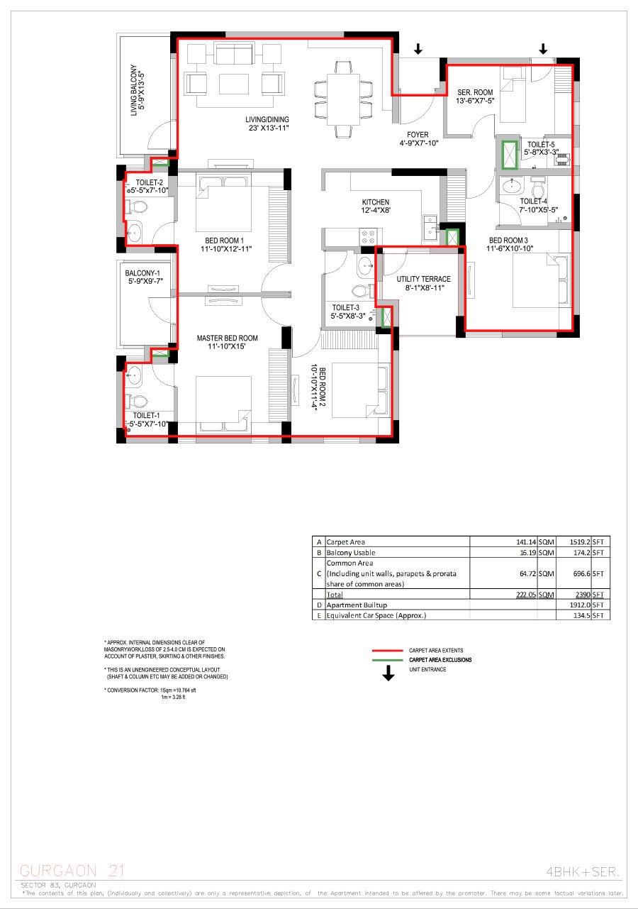 Vatika Gurgaon 21 4 BHK + Servant floor plan