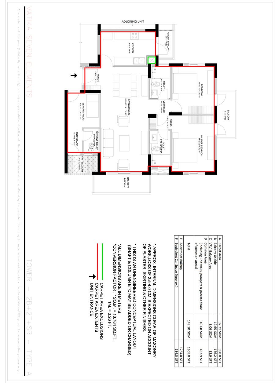 Vatika Seven Elements 2 BHK + Servant (Type A) floor plan