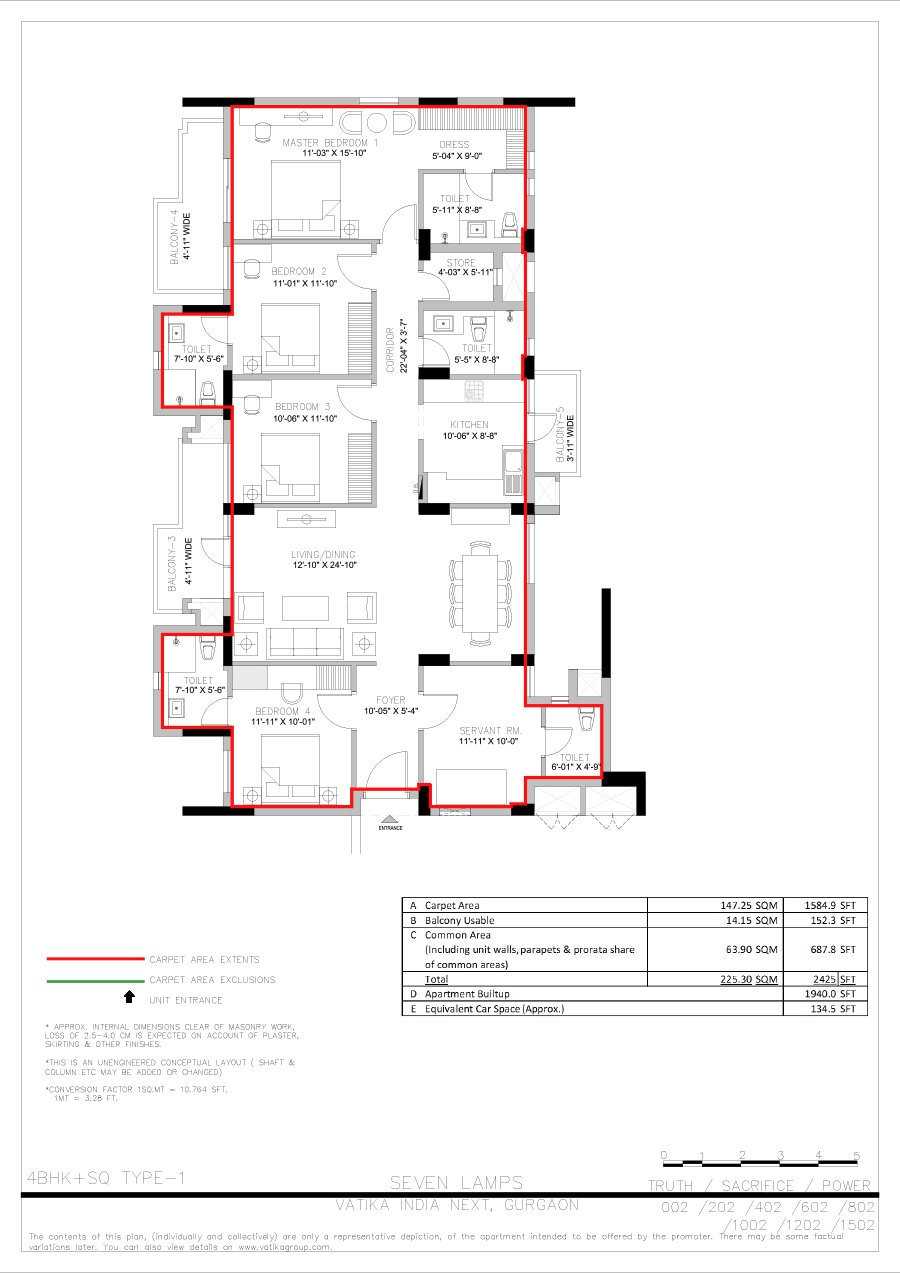 Vatika The Seven Lamps 4 BHK + SQ floor plan