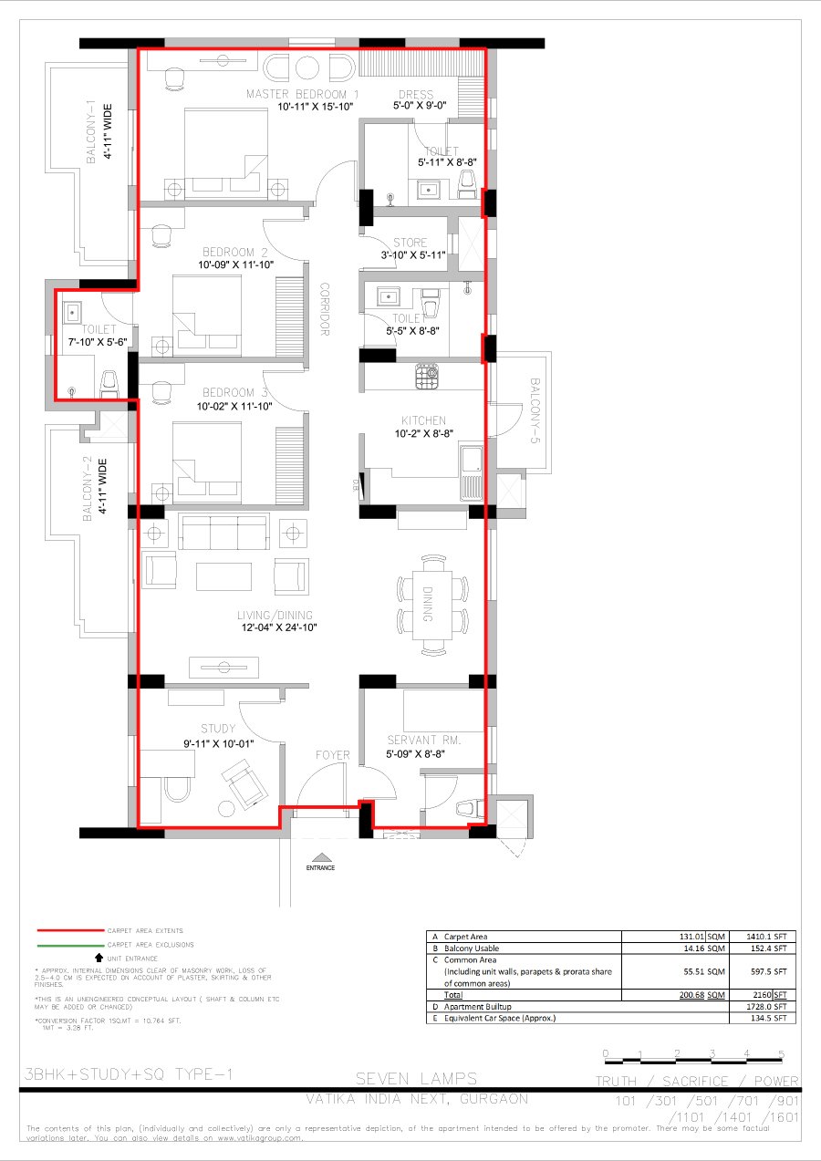 Vatika The Seven Lamps 3 BHK + Study + SQ floor plan