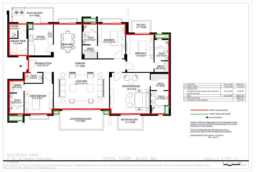 Vatika Sovereign Park 4 BHK + Study (Type 1) floor plan