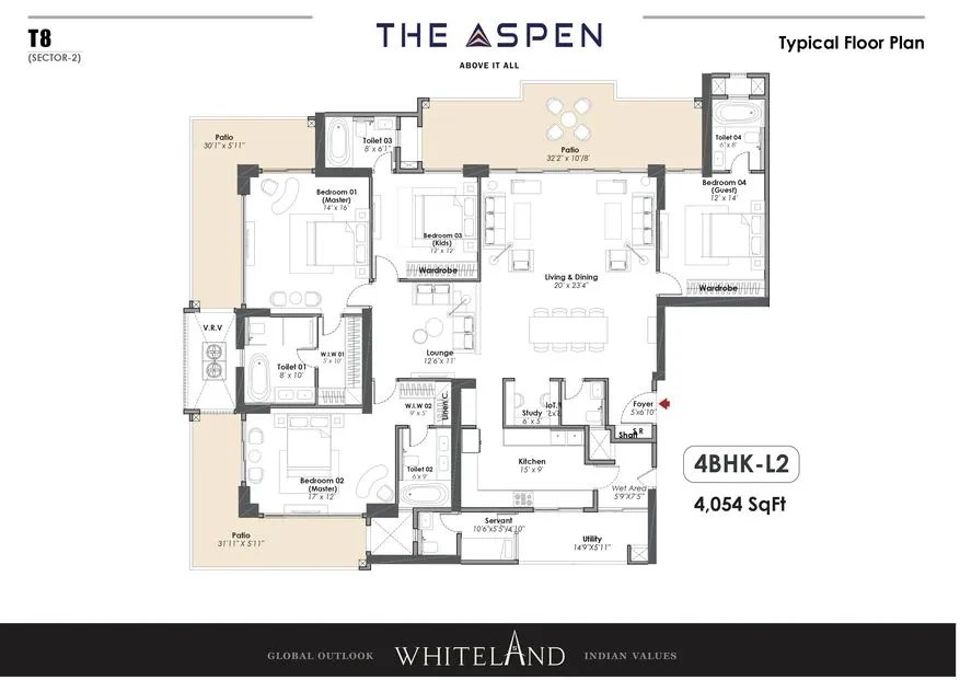 Whiteland The Aspen 4 BHK-L2 floor plan