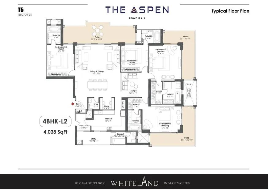 Whiteland The Aspen 4 BHK-L2 floor plan