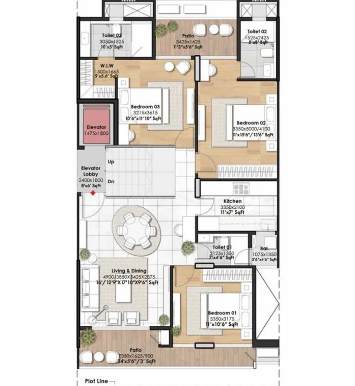 Whiteland Blissville 3 BHK floor plan (alternate layout) floor plan