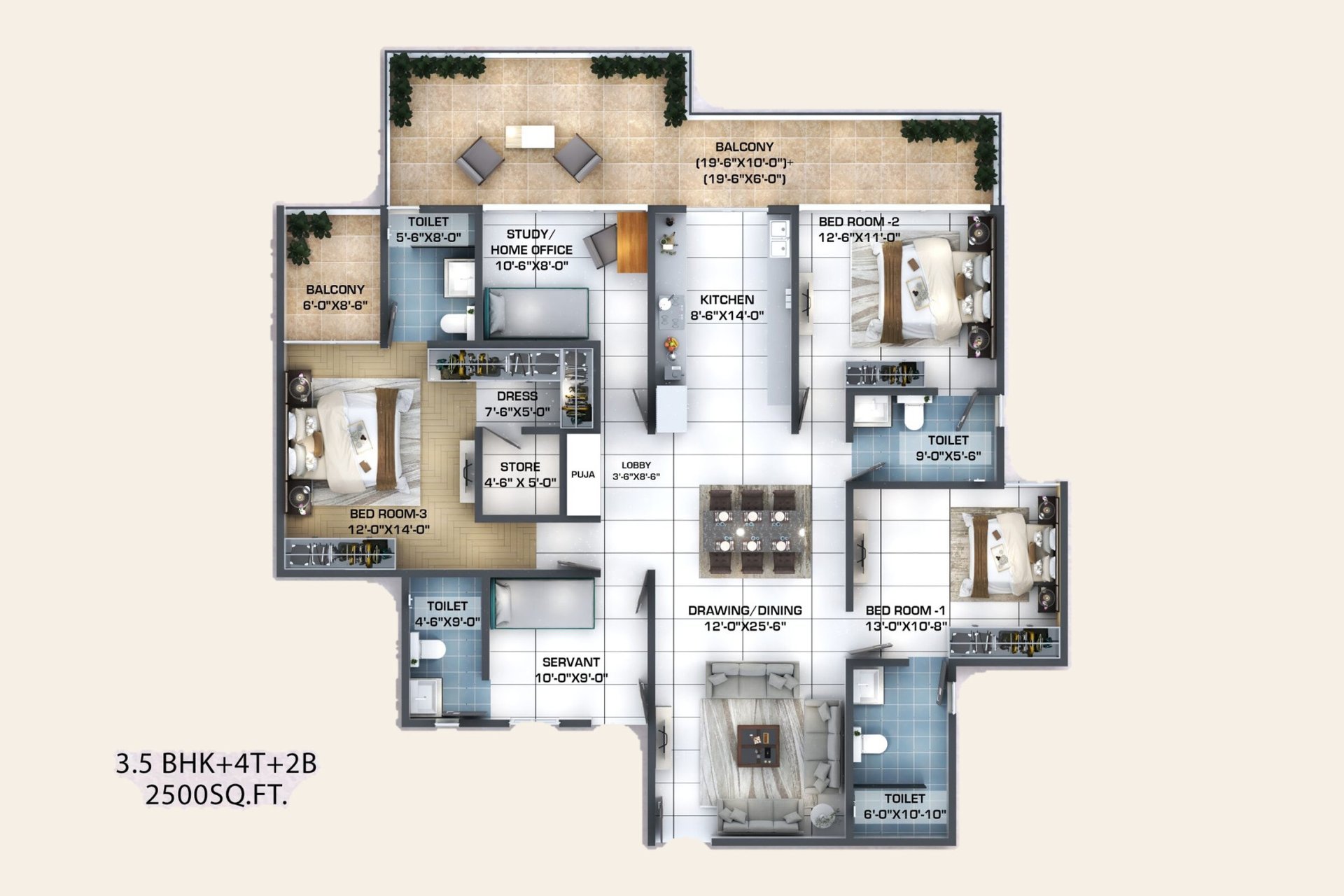 Windlass River Valley Kaveri 3.5 BHK + 4T: floor plan