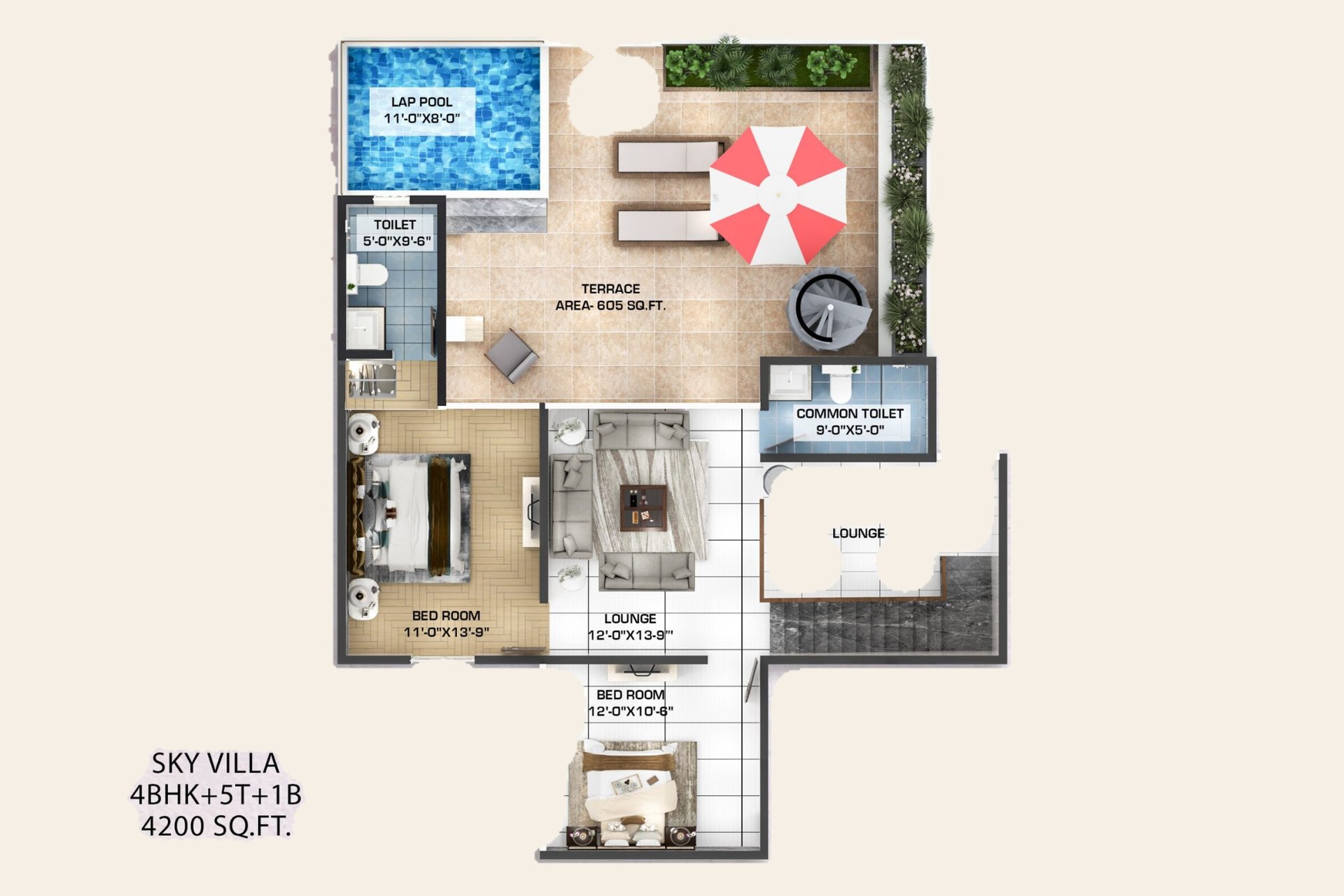 Windlass River Valley Sky Villa 4 BHK, upper level floor plan