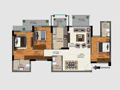Dlf Regal Gardens 3 bhk floor plan 1693 sqft