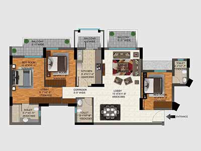 Dlf Regal Gardens 3 bhk floor plan 1719 sqft