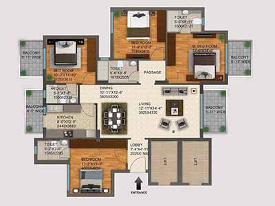 Dlf Regal Gardens 4 bhk floor plan 2251 sqft